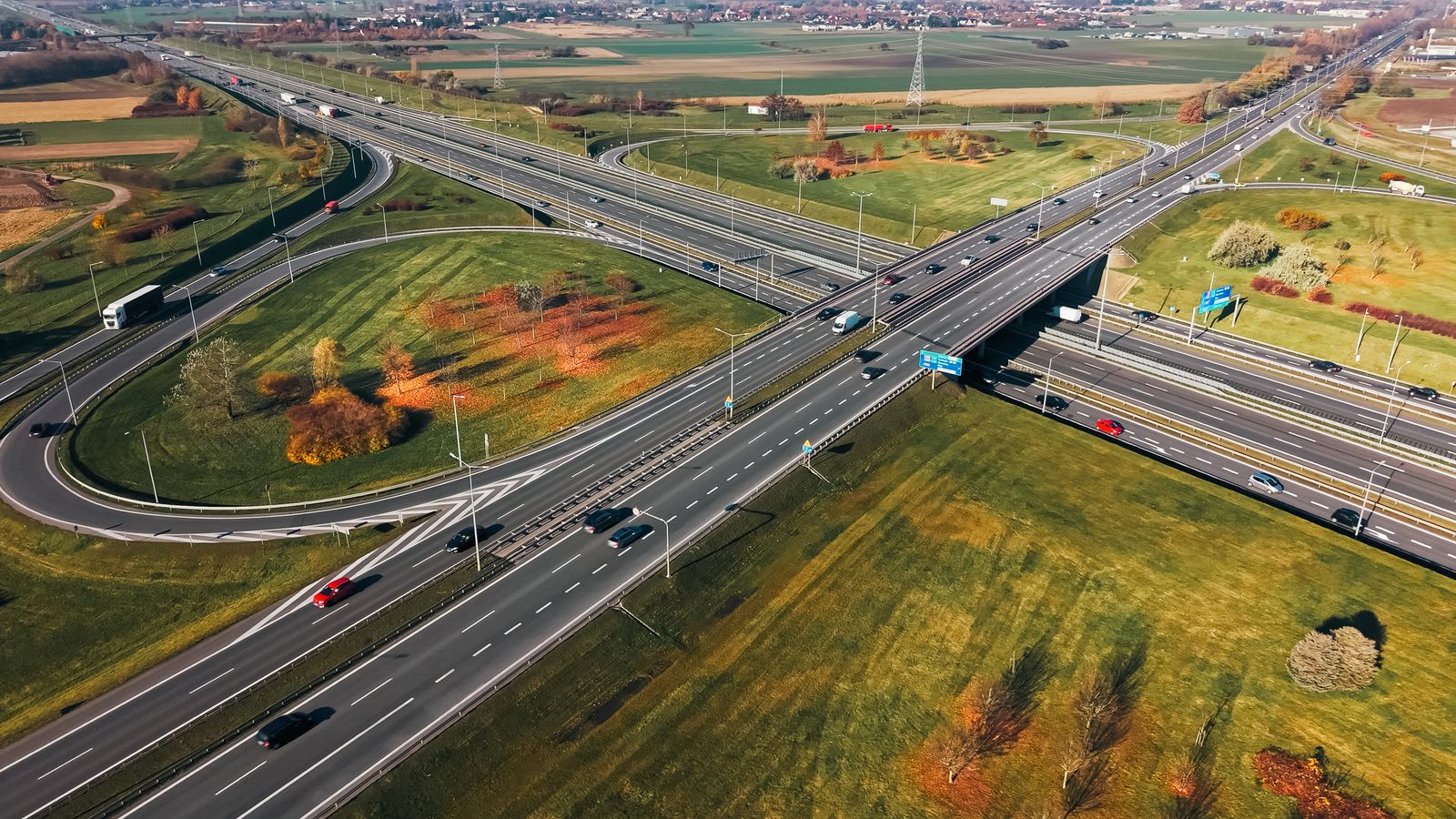 Aerial view of a motorway interchange