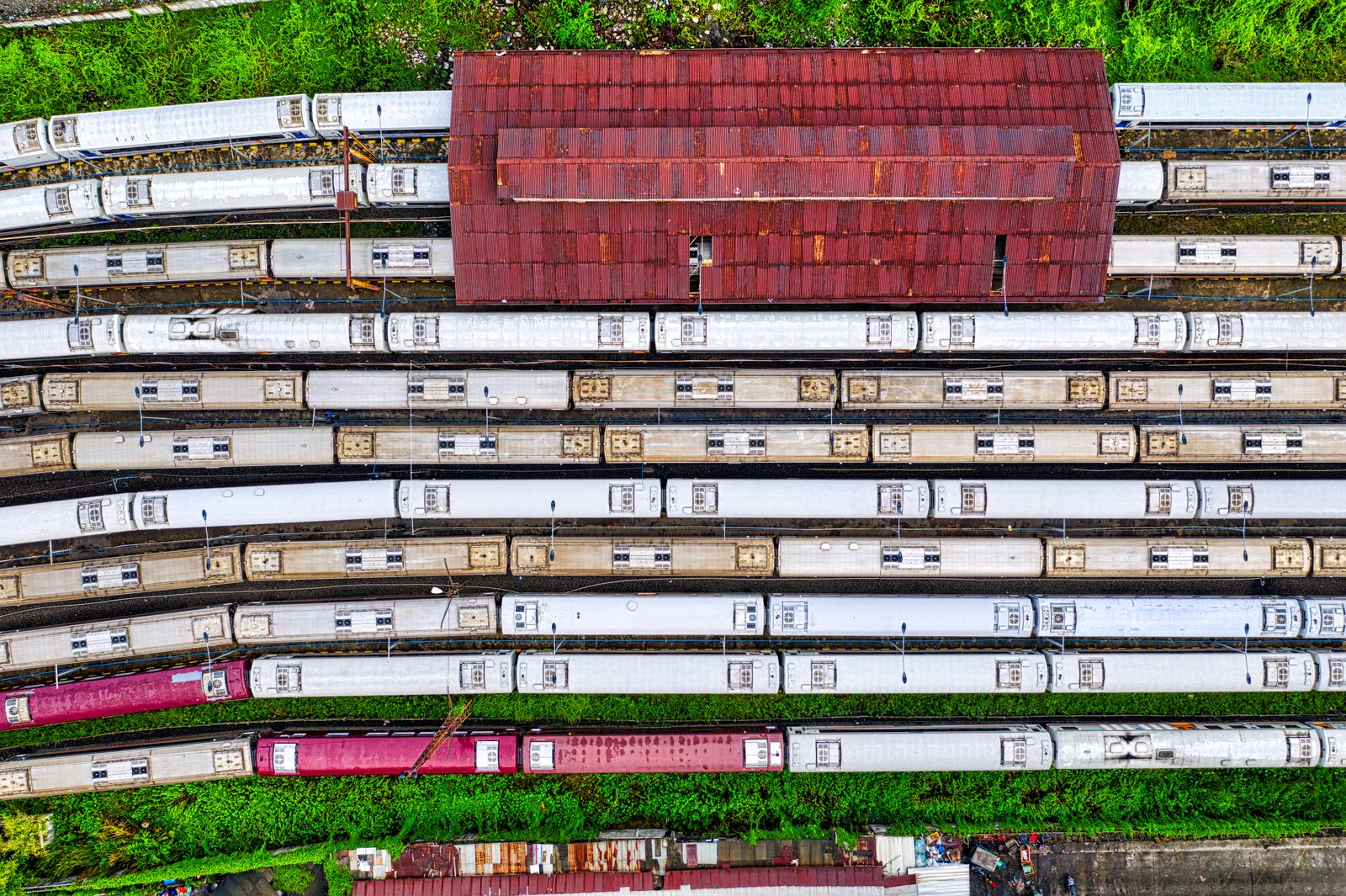 Trains stabled at a rail depot